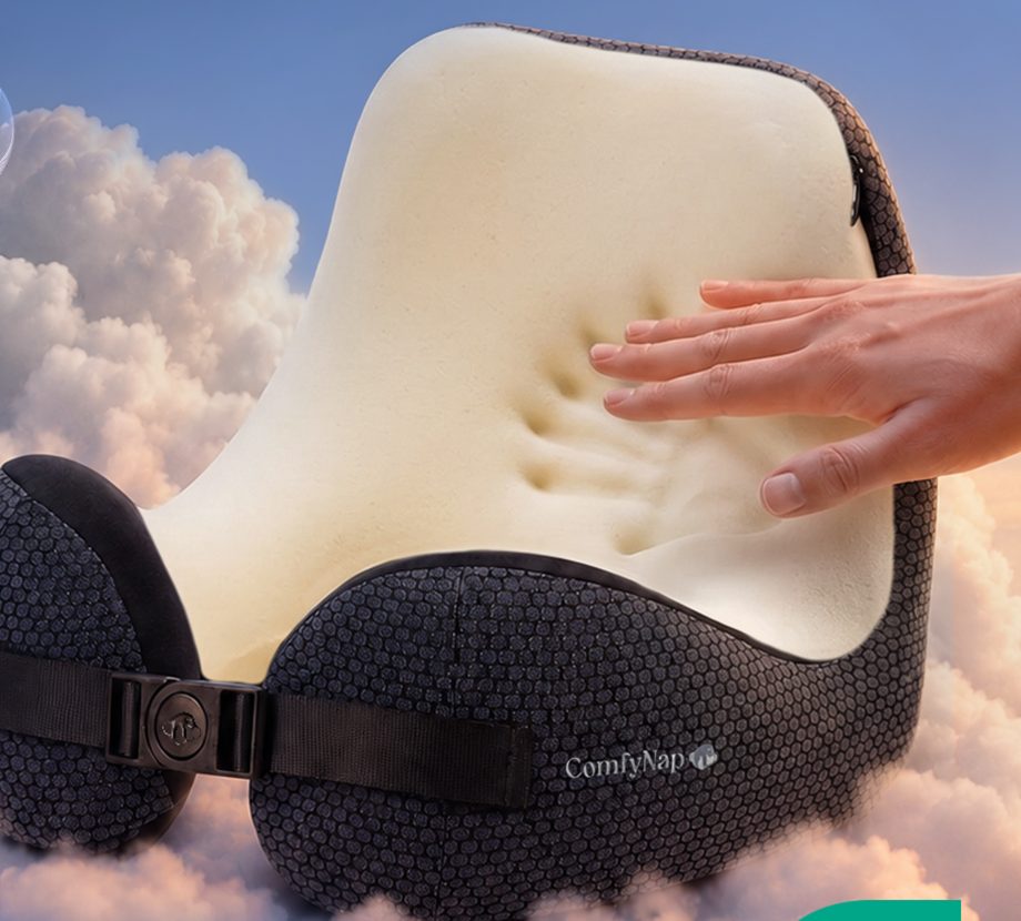 Hand pressing into the pillow's memory foam core
