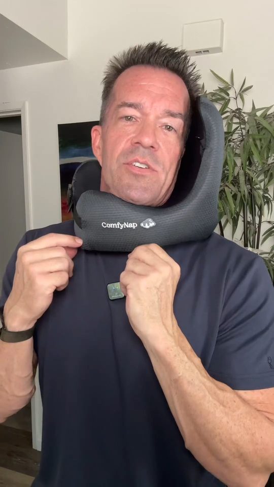 Video poster: a customer wearing the black ComfyNap pillow